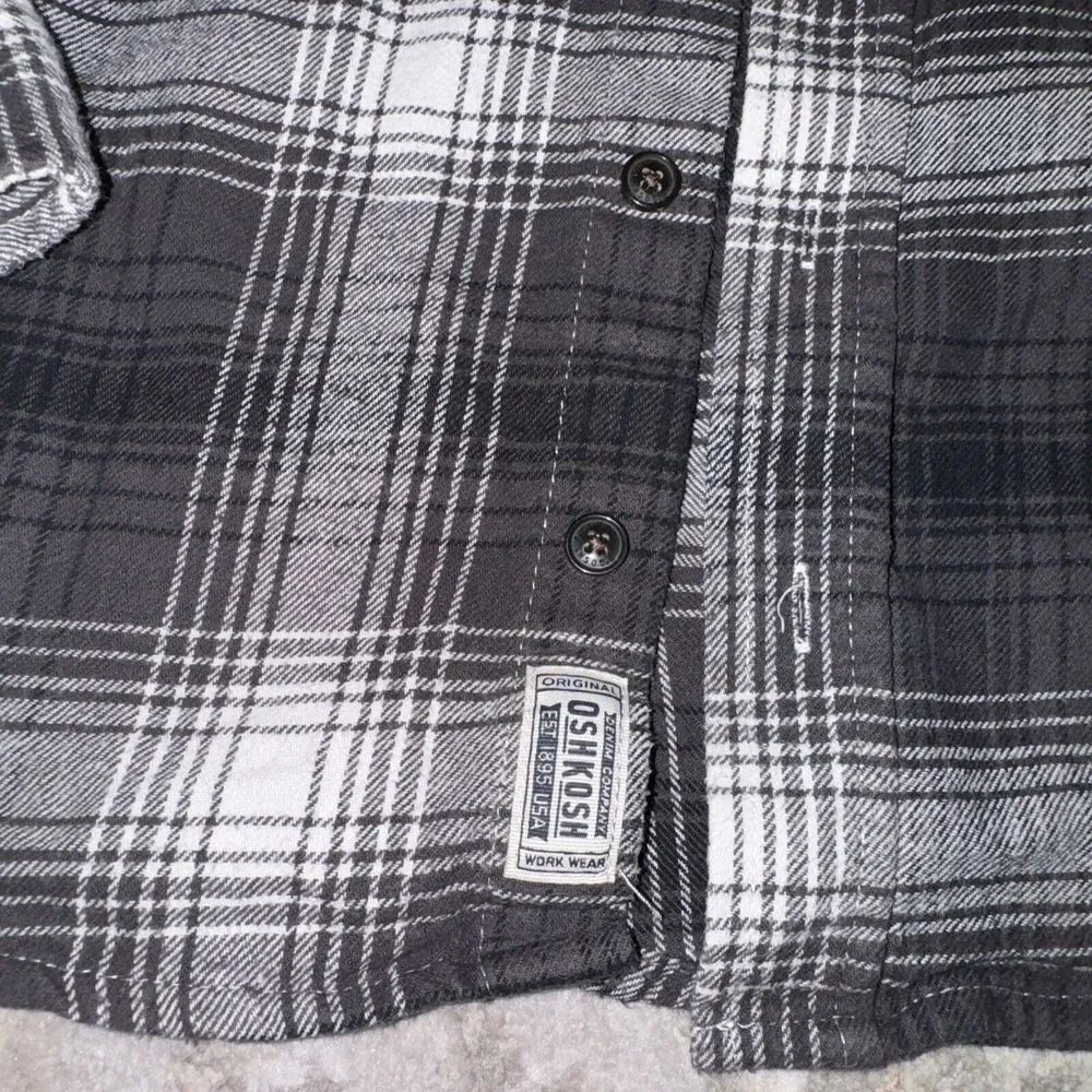 Oshkosh Boy Hooded‎ Flannel Shirt Black/gray/white 7